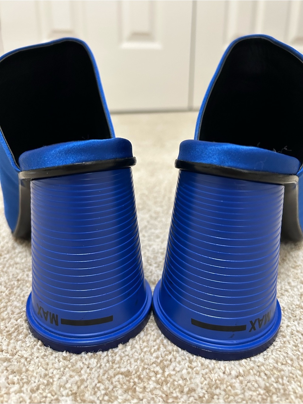 MM6 Maison Margiela Paris Royal Blue Satin Block Heel Mule Sandals - Picture 6 of 11